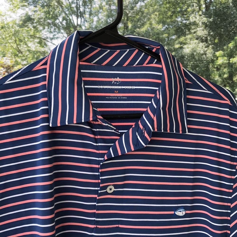 Men's Striped Polo Shirt - Blue and White